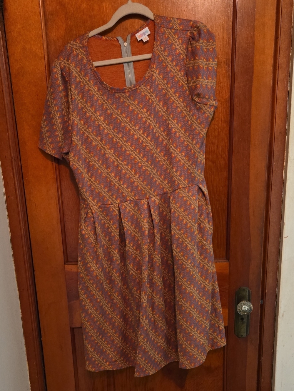 LuLaRoe Rust and Mustard Diagonal Pattern Midi Dress